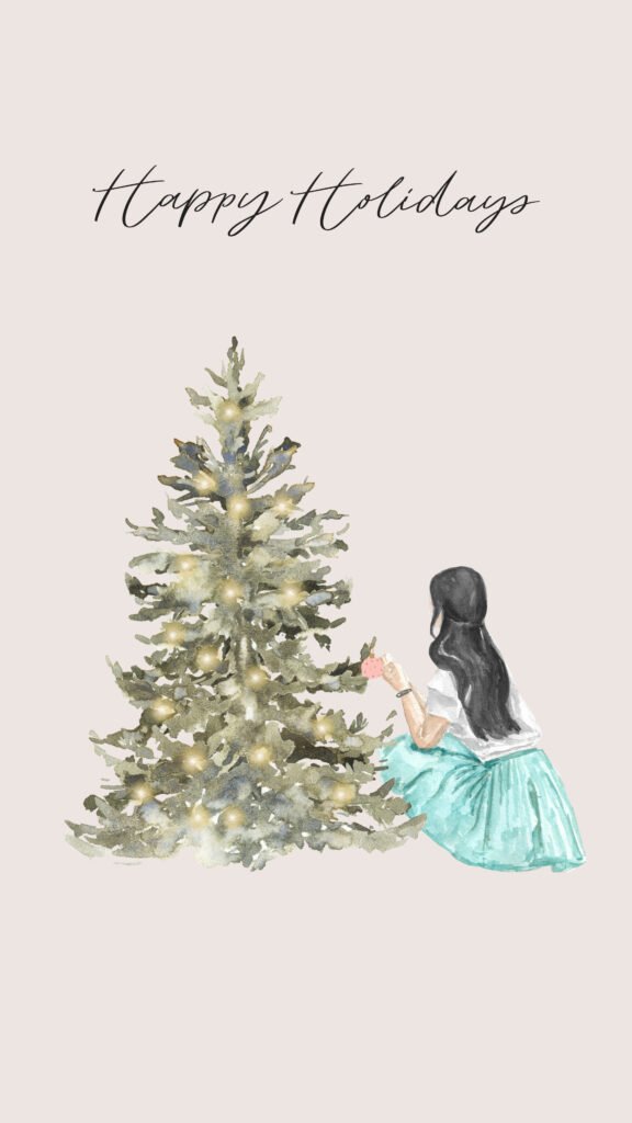 Happy Holidays Girl and Tree