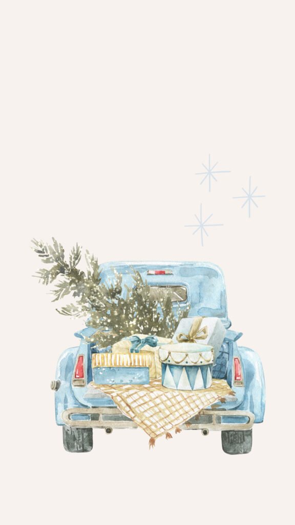 Vintage Blue Truck Holiday Scene