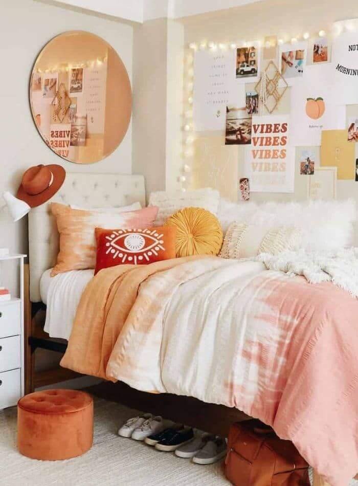Girly college dorm with burnt orange