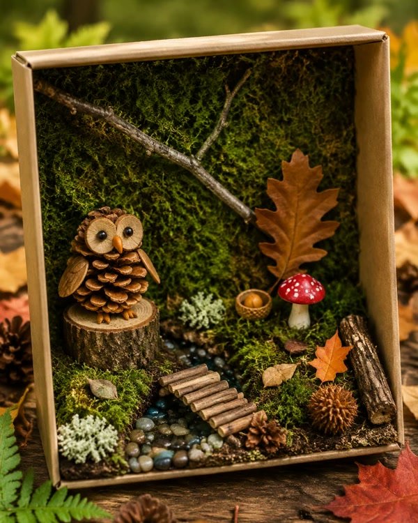Woodland Shadow Box With a Tiny Autumn Scene