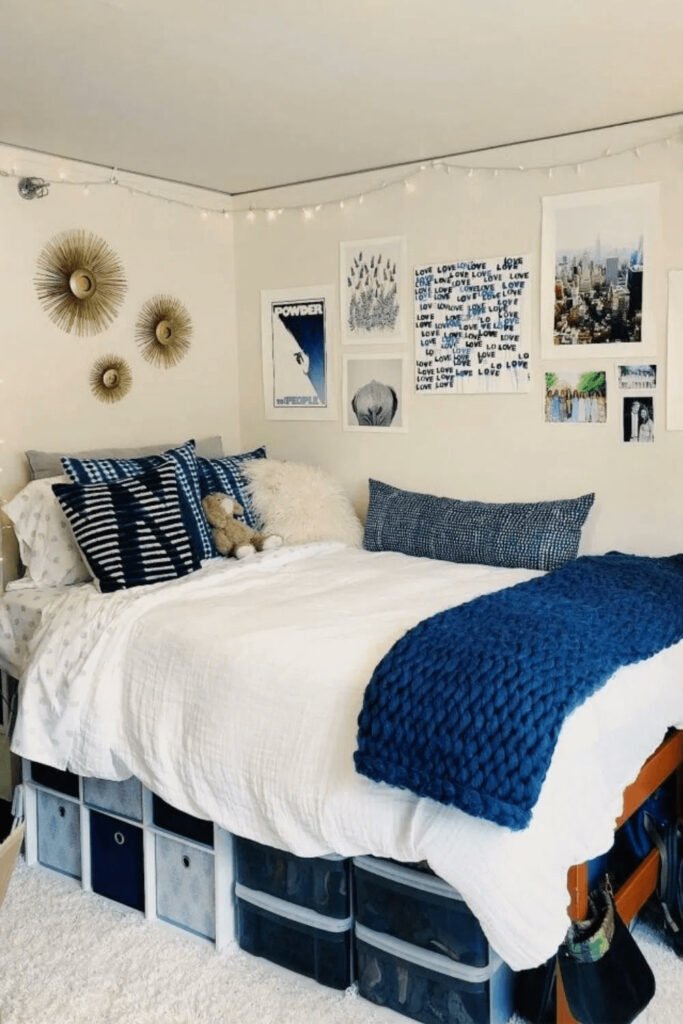 Blue dorm room