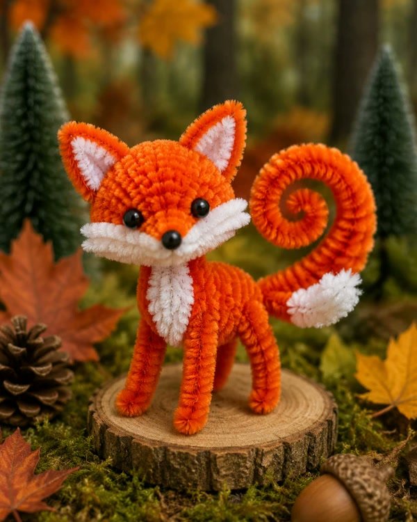 Curly pipe cleaner fox with a soft tail