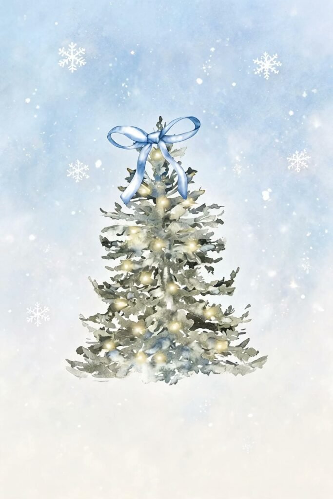 Icy Blue Bow Tree in the Snow