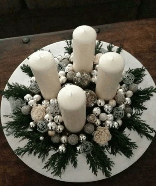 Cute silver tray Christmas decor