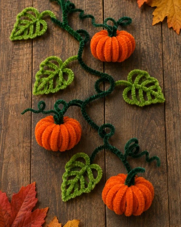 Pumpkin vine garland with curly leaves