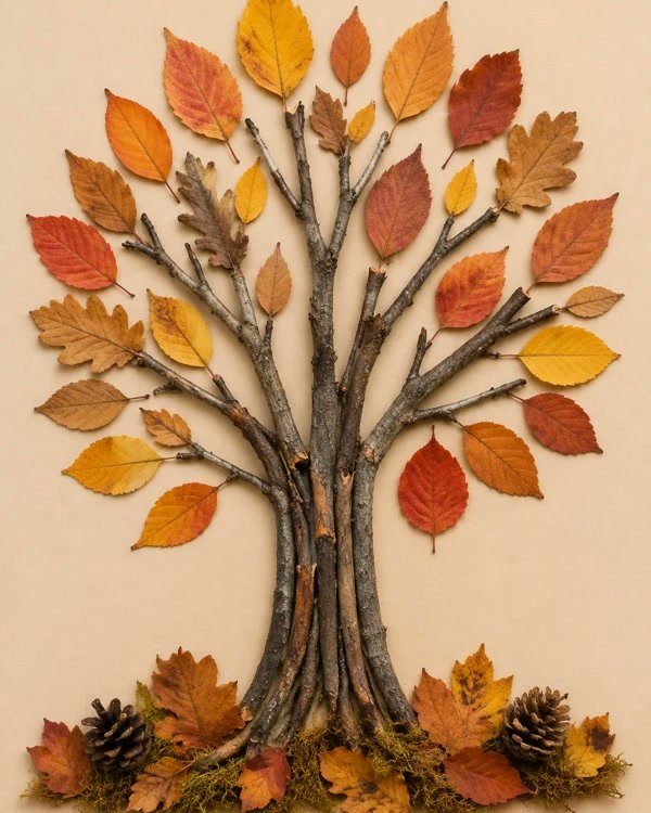 Twisted Branch Tree With Autumn Leaves