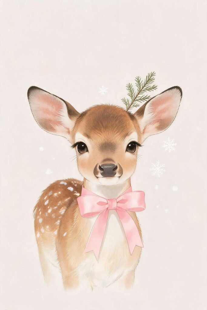 Woodland Deer With a Pink Bow
