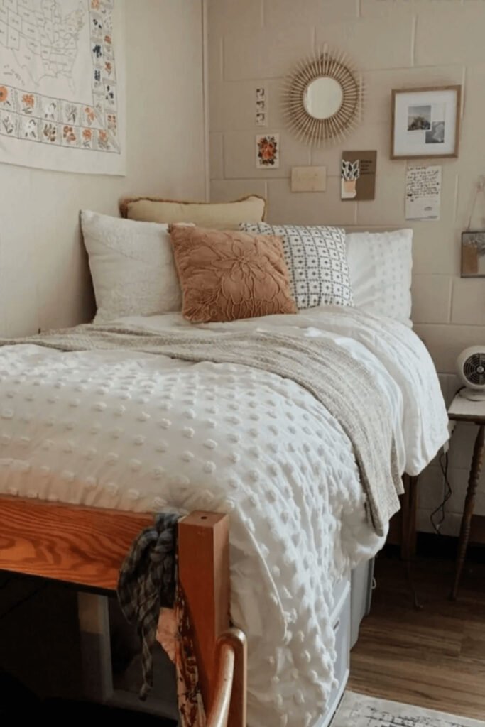 Neutral boho dorm bedding