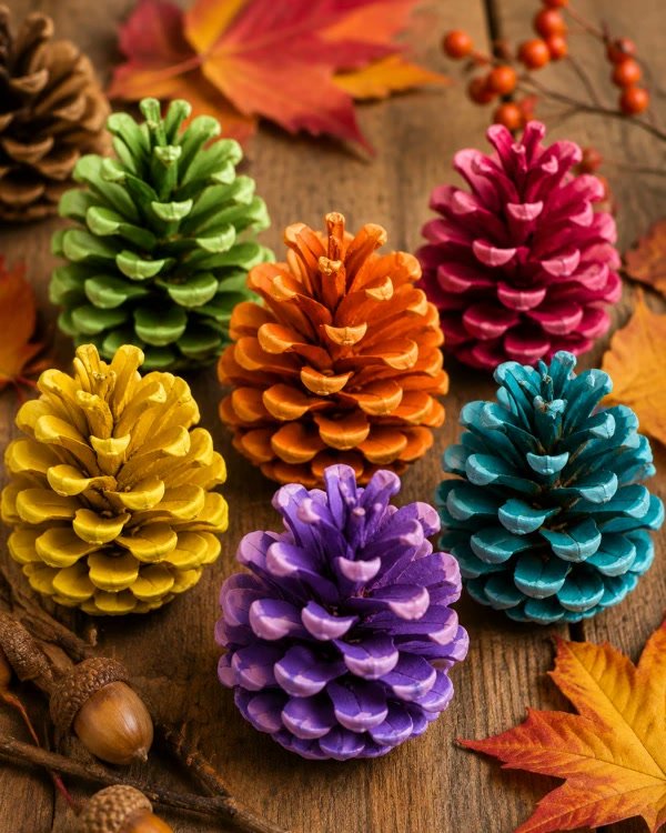 Bright Painted Pinecone Ornaments