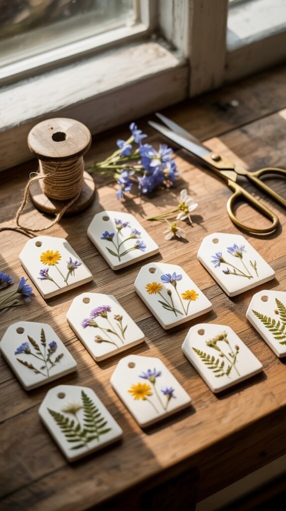 Pressed Flower Clay Tags