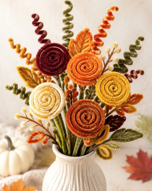 Spiraled pumpkin bouquet for a fall vase