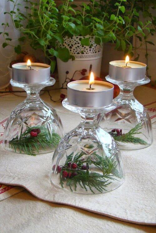 Upside-down cocktail glass centerpieces