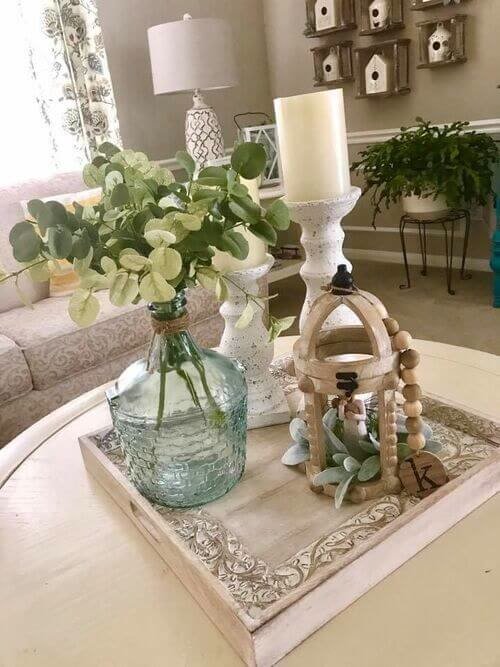 Tinted vases and greenery