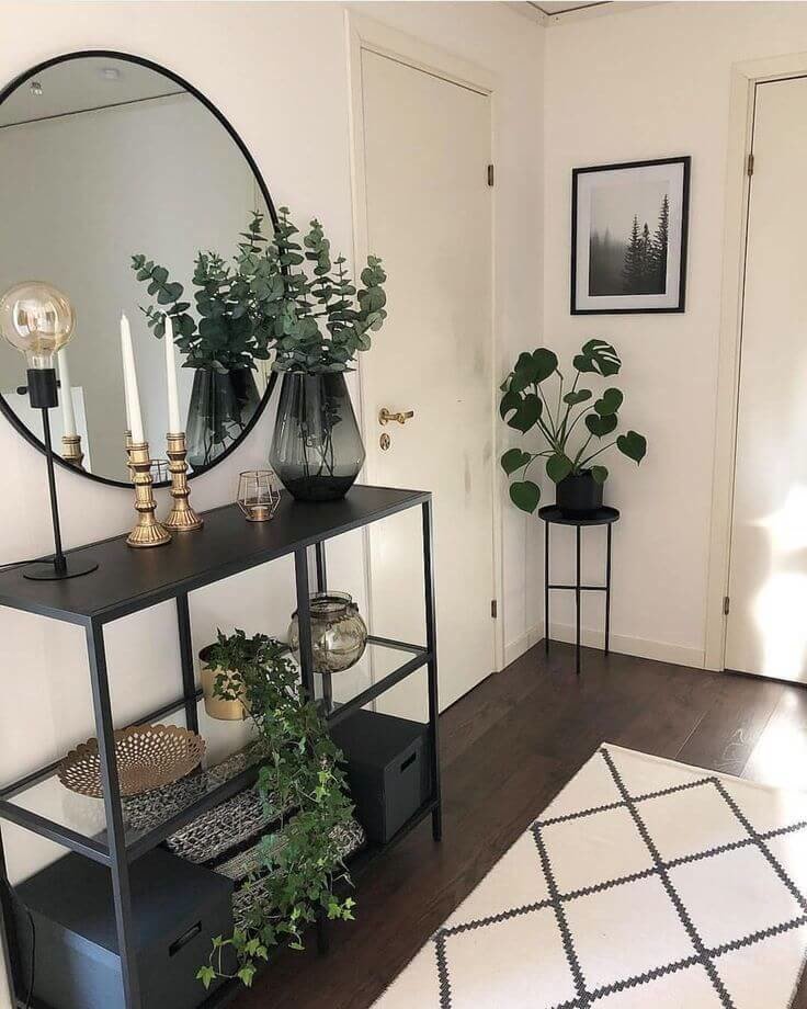 Entry Table Decor With Gold and Green Accents
