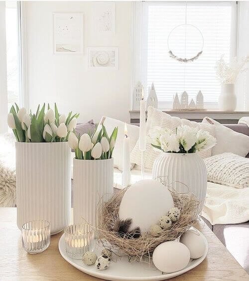 Giant eggs in a bird's nest with white ceramics